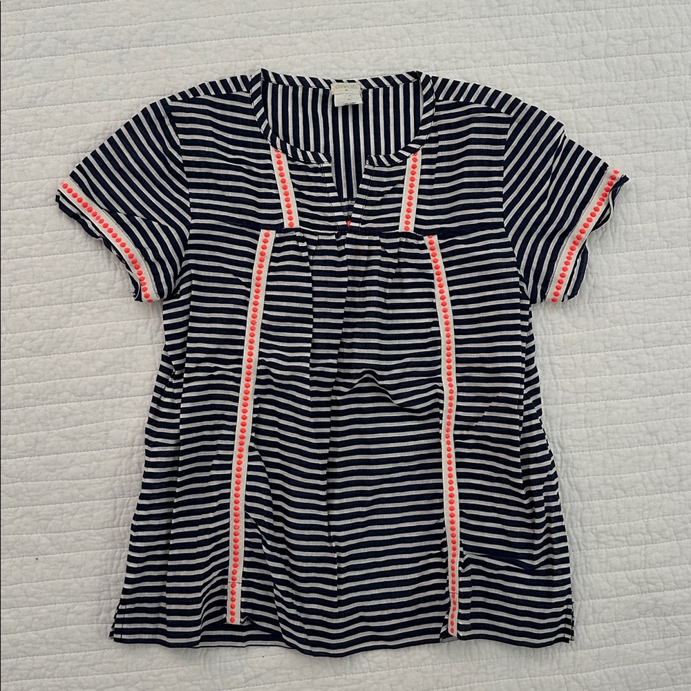 Navy and White Striped Top with Pink Trim